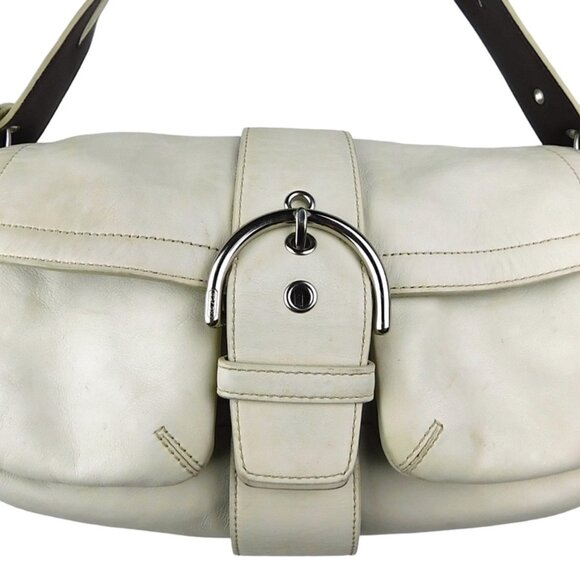 Vintage Y2K Coach Shoulder Handbag in White Leather with Double Front Pockets - Picture 3 of 3